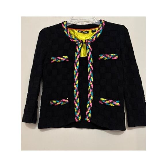 Michael Simon Multicolor Braid Basketweave Cardigan Sweater Black Small Petite - Picture 2 of 8